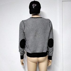 Zara Men sweater knit Size M Black White Geometric Angora Bulgari Elbow Pads 012